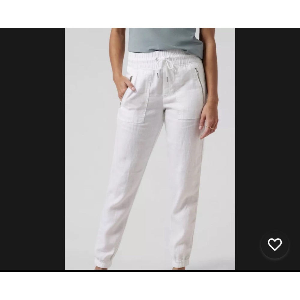 Athleta Cabo Tide 100% Linen Jogger Pants White Womens Size 16 Drawstring Pullon - Picture 3 of 16